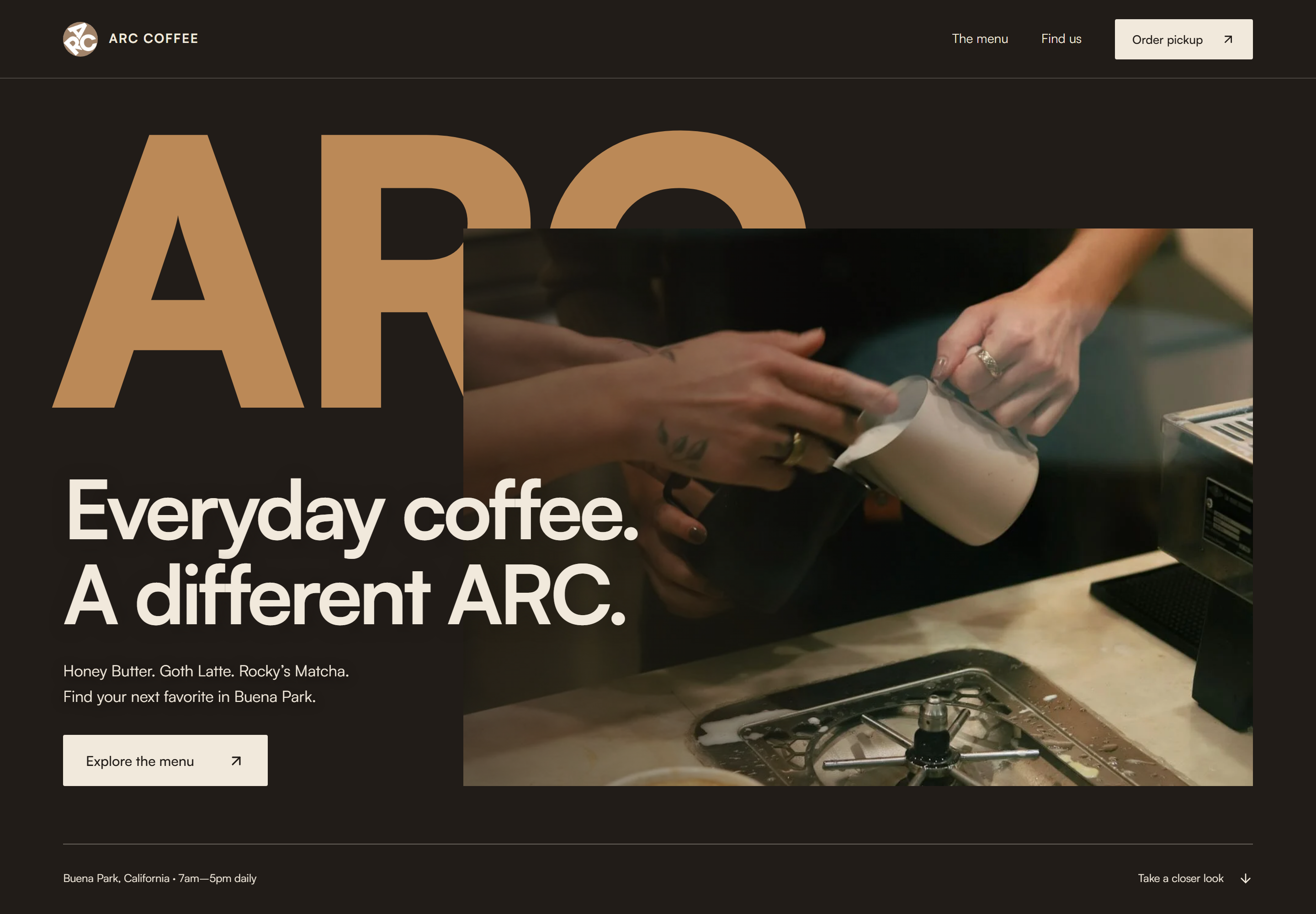 ARC Coffee website homepage