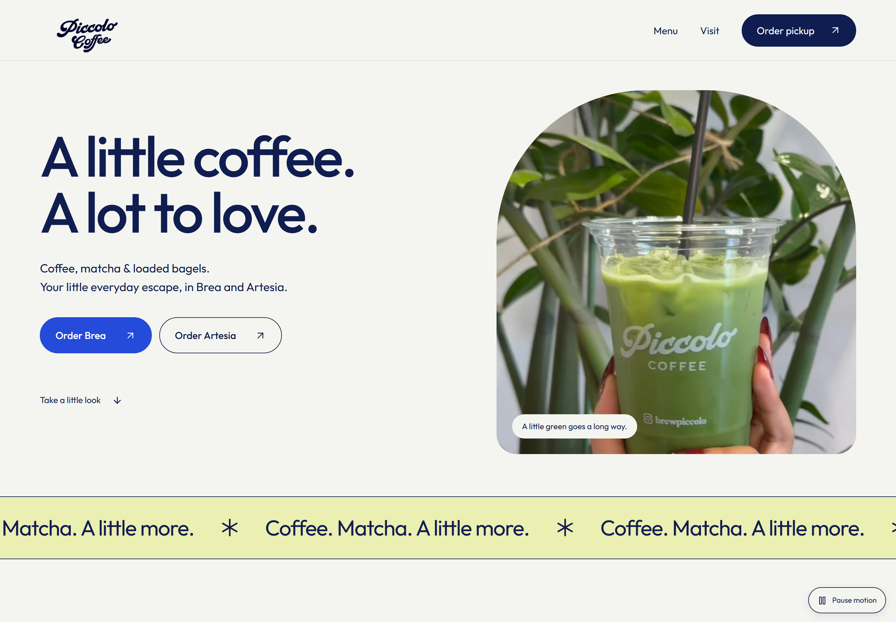 Piccolo Coffee website homepage